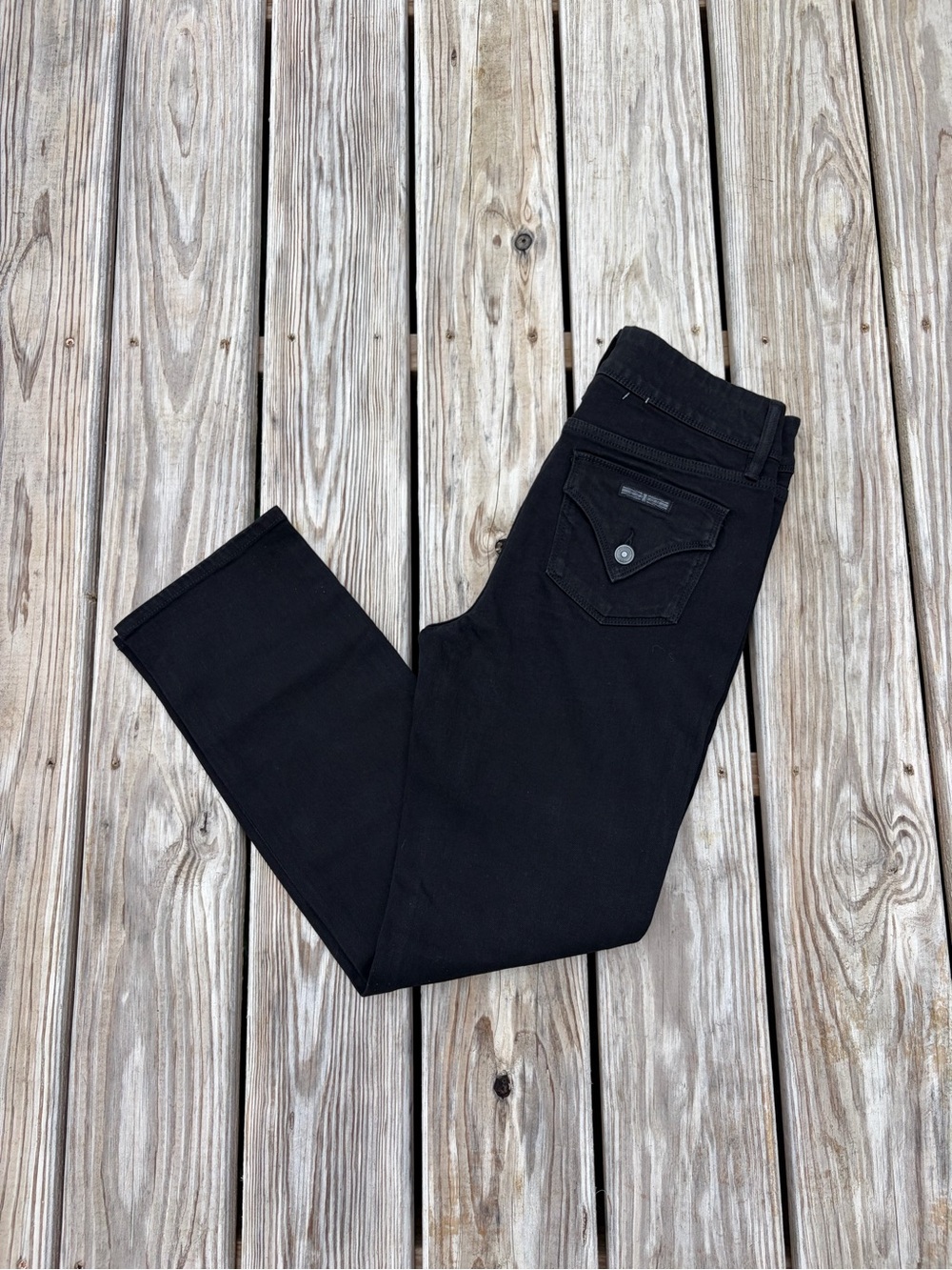 Hudson Jeans Straight Denim Jeans Sz 8 Flap Back Pocket Midrise Slim Fit Black
